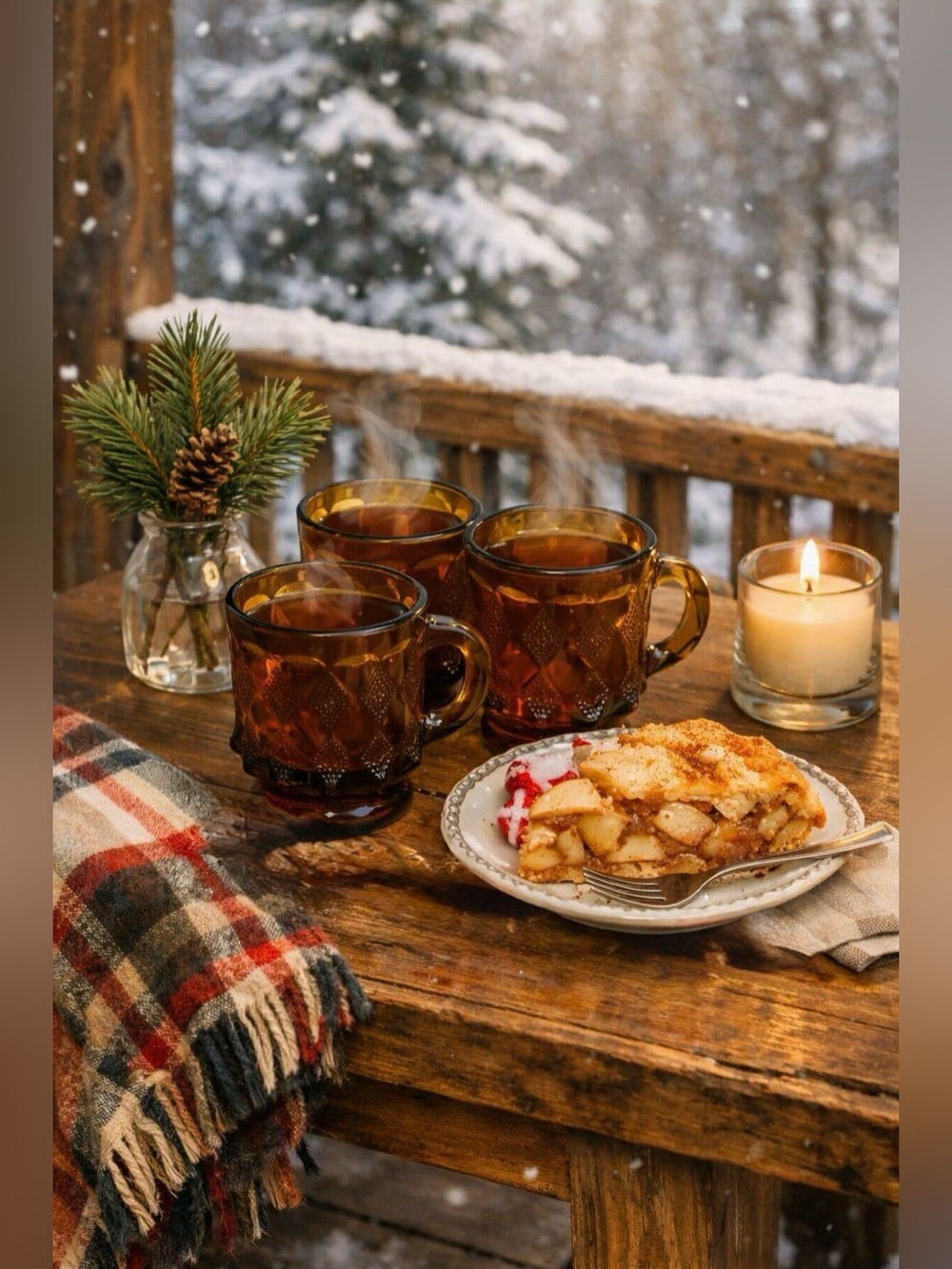 3‑Piece Amber Glass Mug Set — Vintage Pattern — Decorative Drinkware